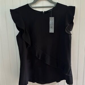 Ann Taylor Black Ruffle Sleeve Top